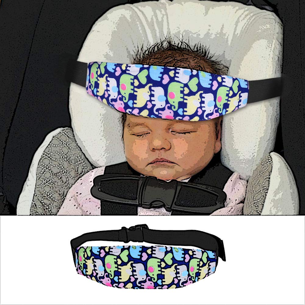 Accmor Baby Carseat Head Support Head Strap 2 Pack for Carseats Stroller Headrest Sleeping Neck Relief for Toddler Child Kids Infant(Grey Fish & Blue Elephant)
