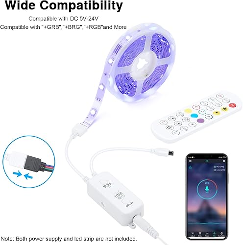 Vista 10 de Sunity Controlador de tira de luces LED con aplicación, sincronización de música y control remoto IR para actualizar la tira de luces LED de 4 pines