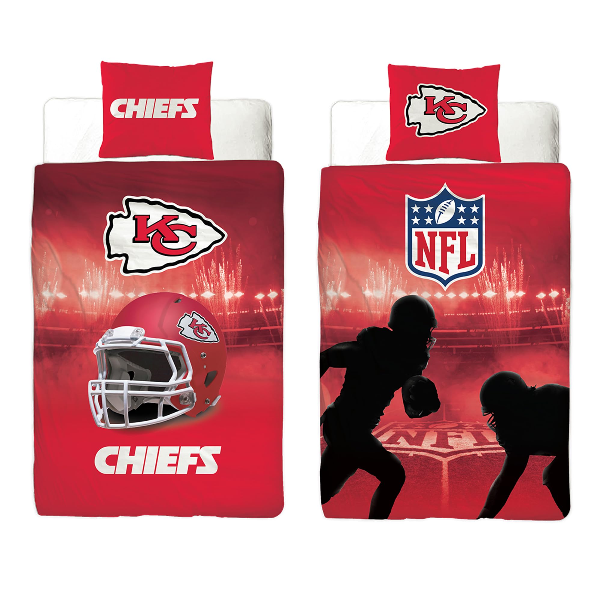 BERONAGE NFL Kansas City Chiefs Bettwäsche 135 x 200 cm + 80 x 80 cm 100% Baumwolle Renforcé-Linon-Qualität Reißverschluss American Football Fan Super Bowl Nation Kingdom deutsche Größe