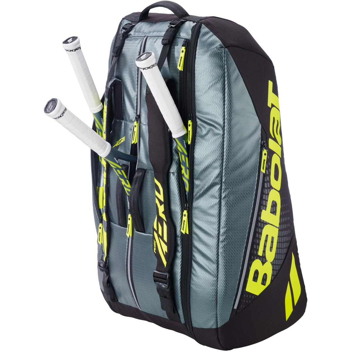 Babolat Pure Aero RH x12 Borsa da Tennis (Grigio Metallico/Nero/Giallo Fluo)