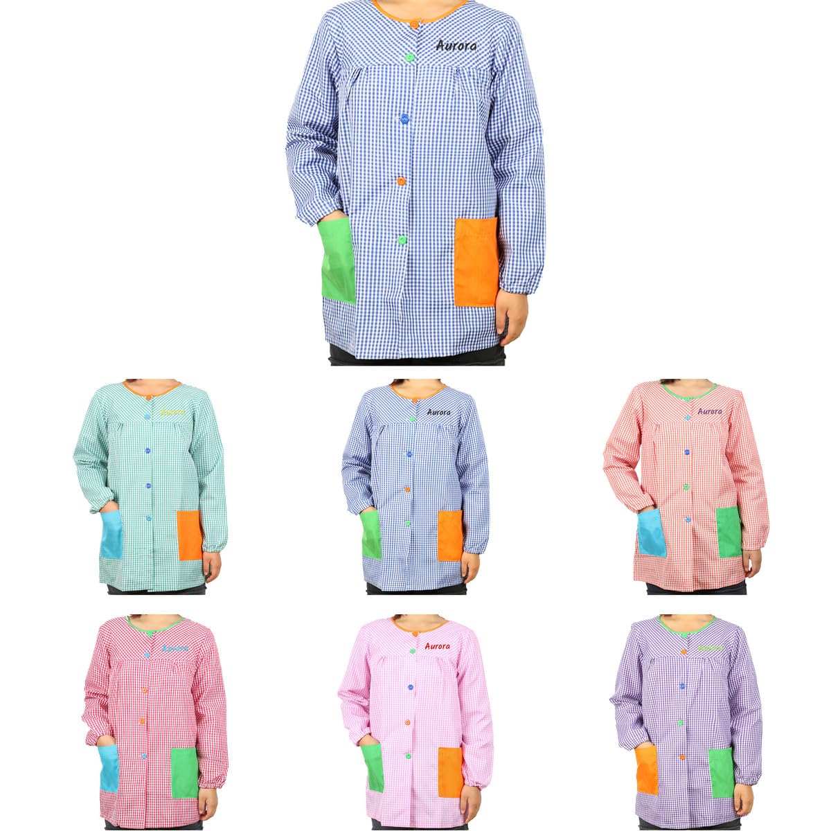 Etrexonline Bata Escolar Unisex - Babi Profesora Cuadros - Bata Maestra Manga Larga para Adulto