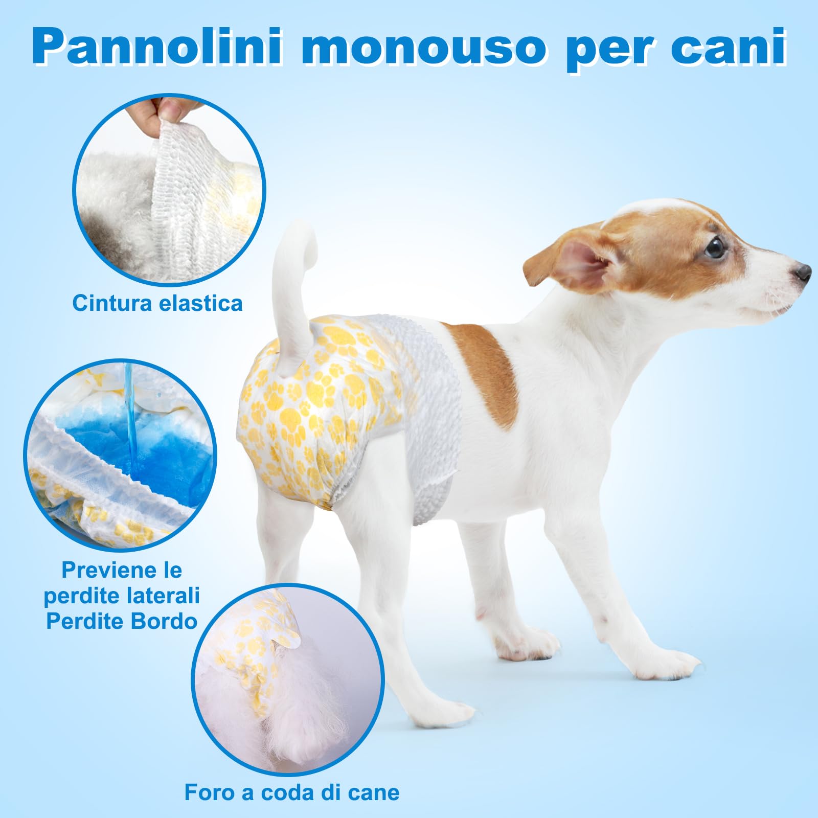 Flying Paws Pannolini Cane Femmina, L-15, Pannolini per Cani Femmina con Elastico in Vita Completamente Avvolti, Assorbimento a Tutto Tondo e a Prova di Perdite, Usa e Getta Per Cani