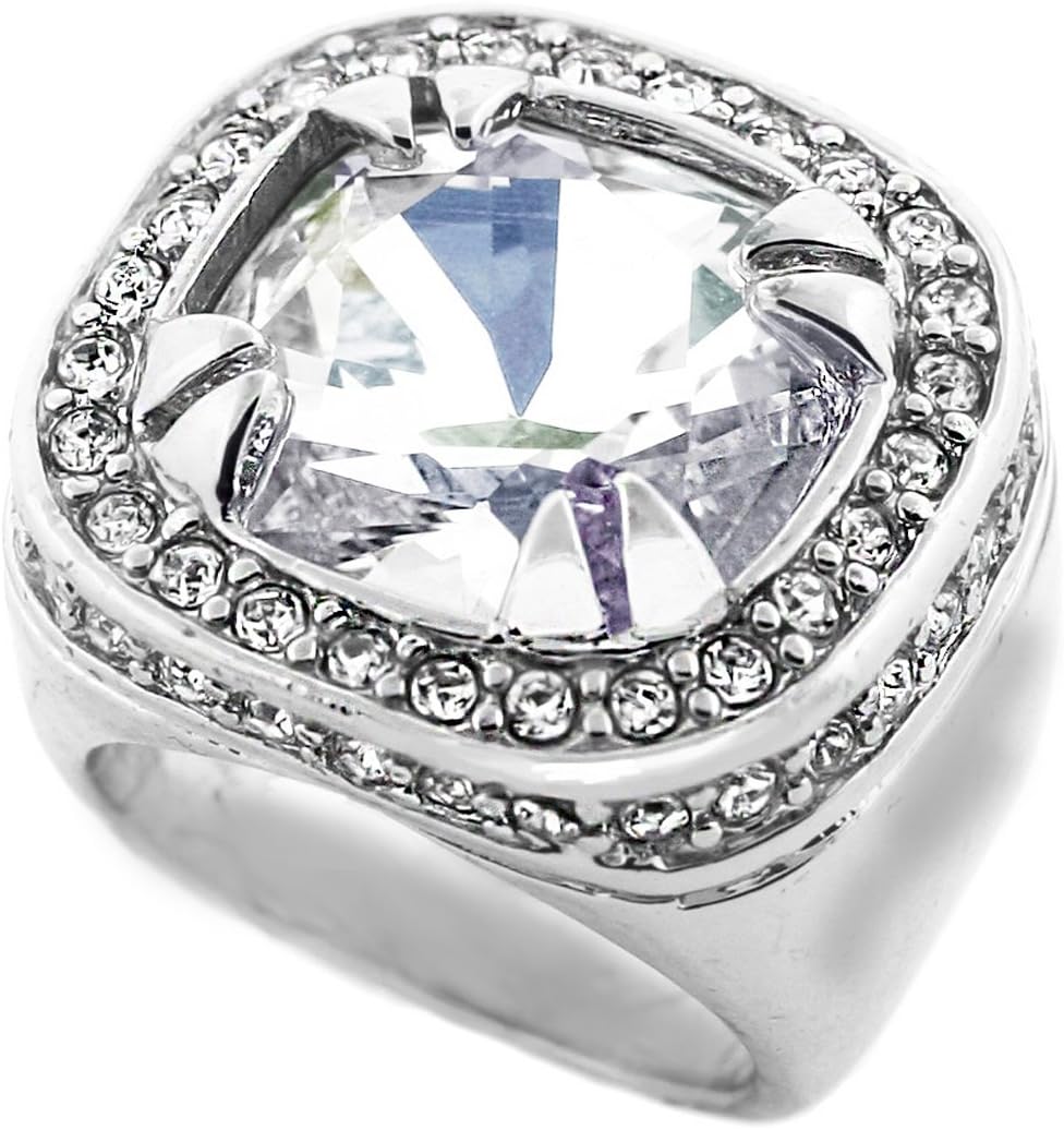 GIFTS INFINITY Silver Tone Synthetic Clear CZ Stone Men Rick Ross Hip Hop Style Ring
