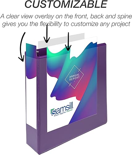 Vista 341 de Samsill Carpeta duradera de 1.5 pulgadas, fabricada en los Estados Unidos, carpeta de anillos en D, carpeta transparente personalizable, surtido