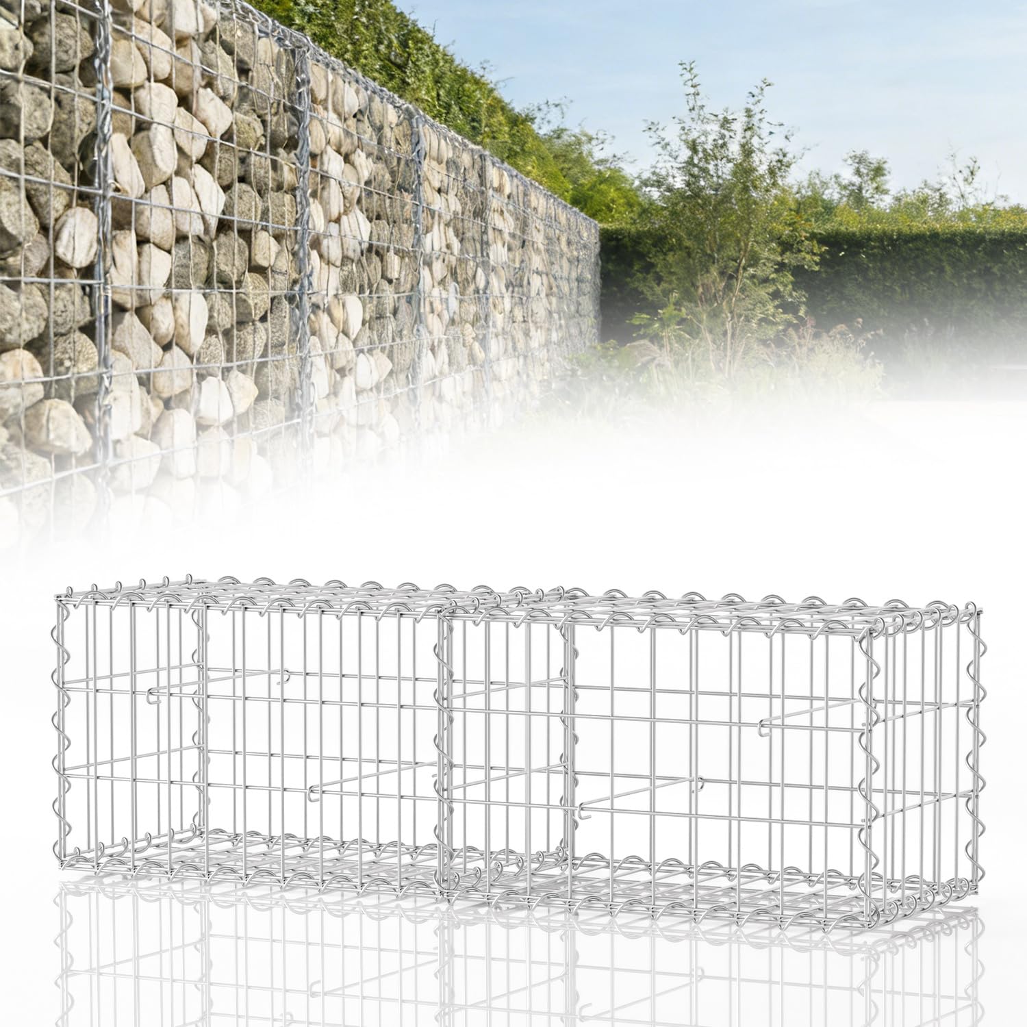 Lot de 2 gabions - 100 x 30 x 30 cm - En métal galvanisé - Pour mur, jardin, fil de 4 mm d'épaisseur - Avec maille de 5 x 10 cm