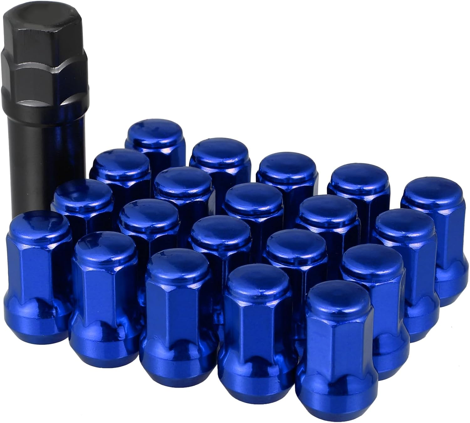 ACROPIX M12 x 1.25 Car Lug Nuts Cone Seat Closed End Bulge Acorn Hex Wheel Nut with Socket Key Blue - Pack of 20