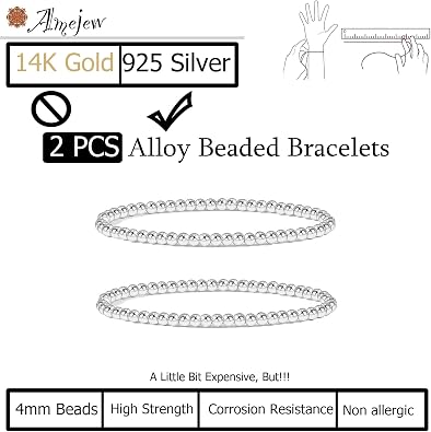Gold Beaded Bracelets for Women, Stackable Gold Bracelets for Women Men 14K Real Gold Plated Stretch Bead Ball Bracelet