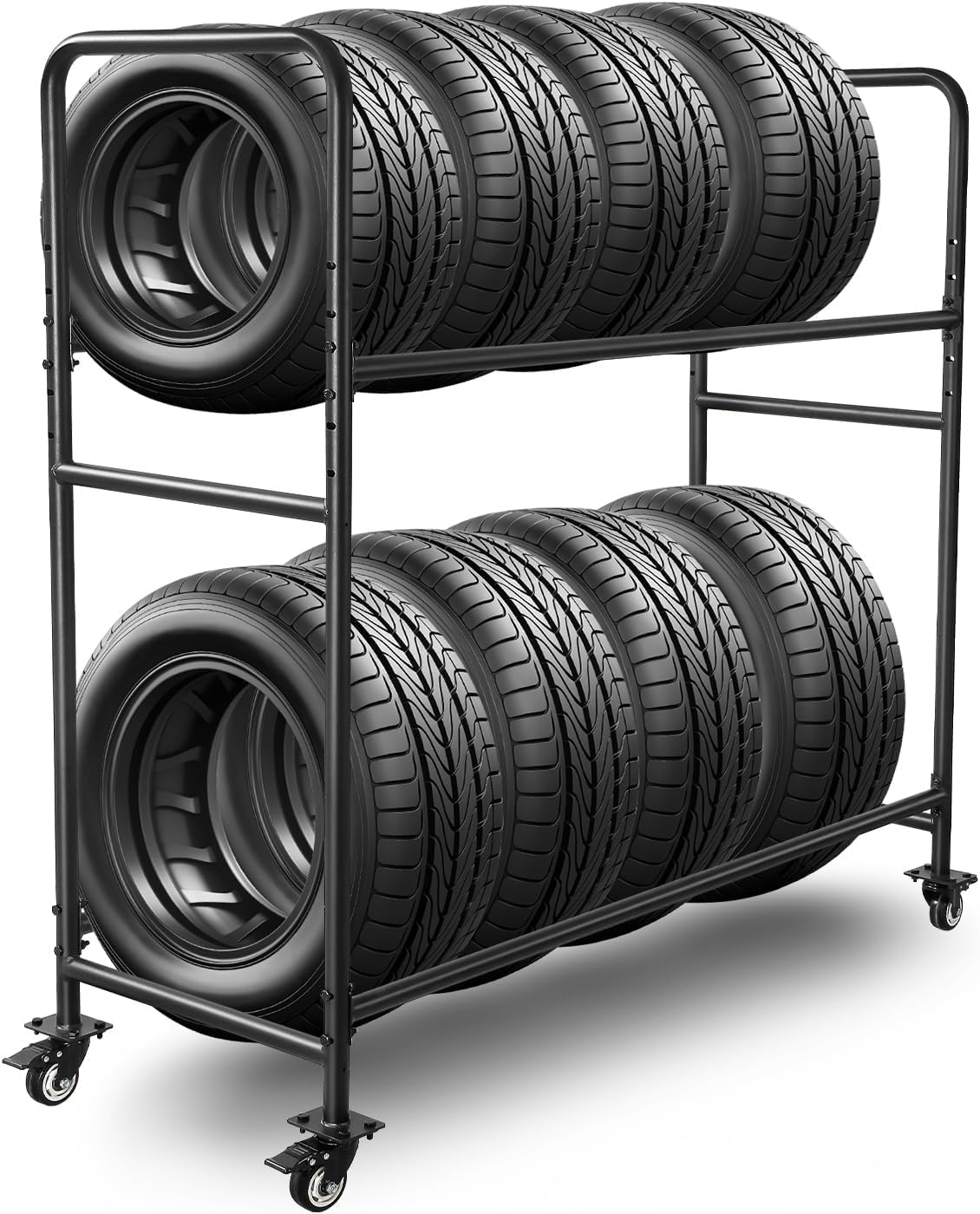 Porta Pneumatici Regolabile su Ruote 60 X 59 X 21 - Robusto Contenitore in Metallo per Pneumatici E Legna da Ardere - Ideale per Garage E Uso Esterno - Organizzatore Salvaspazio