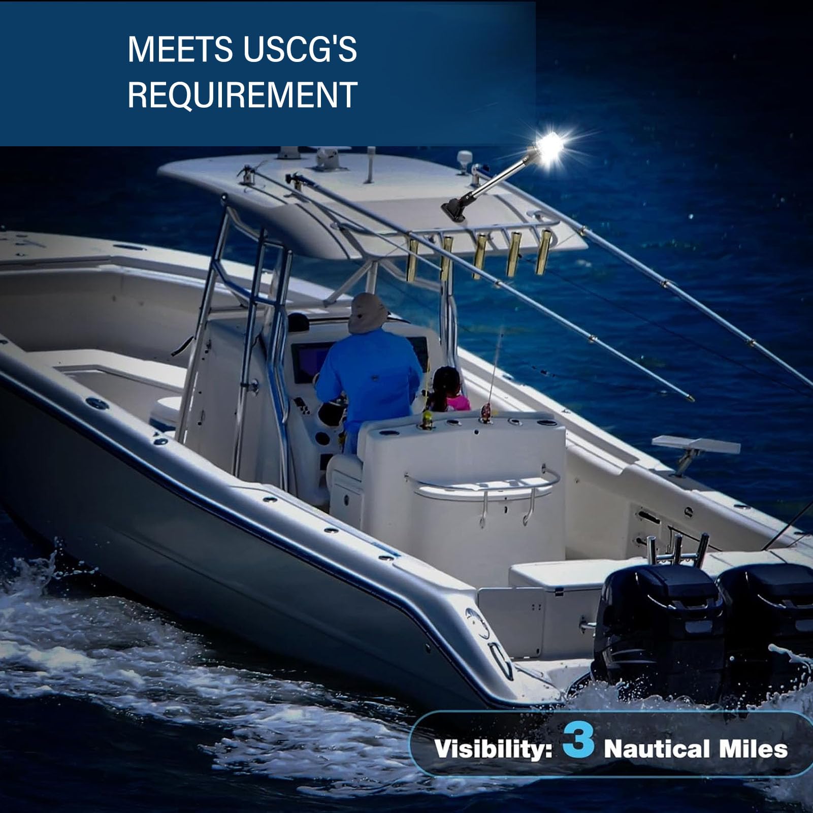 WGFOIP 1PCS AC DC12?24V LED Anchor Light, IP67 3NM Navigation Anchor Lights for Pontoons Flat Boats,White Lighting,All Round Fold Down (12 Inch)