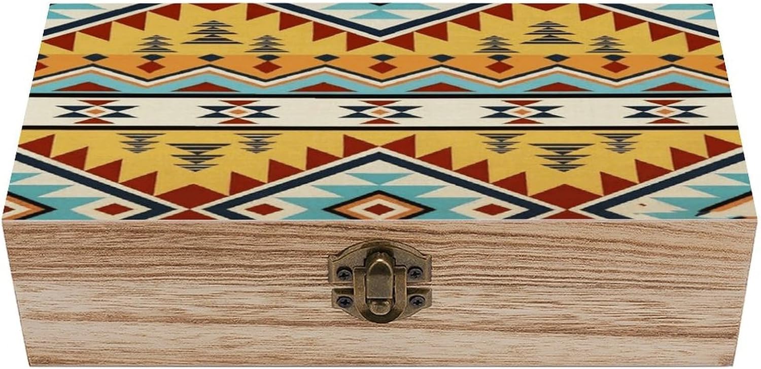 Vintage Aztec Navajo Wooden Storage Box Vintage Jewelry Box
