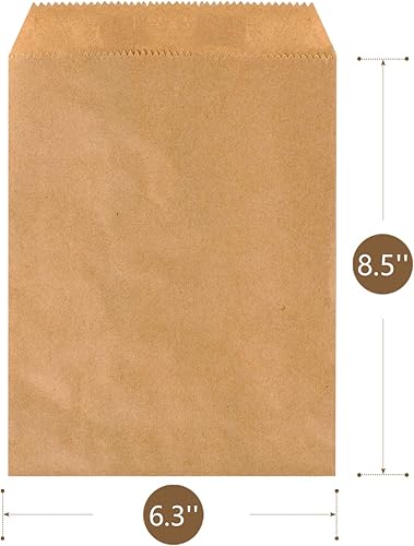 Miniatura 2 de Paquete de 100 bolsas de papel Kraft para bocadillos, galletas y palomitas de maíz, pequeña bolsa de regalo (café, 6.3 x 8.5 pulgadas)