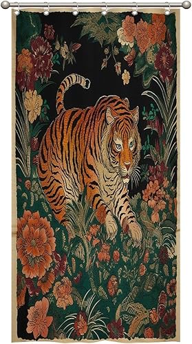 Miniatura 621 de Cortinas de ducha de baño con ganchos, 72 x 92 pulgadas, cortina de ducha de tela impermeable con diseño de flores y pájaros, cortina de ducha