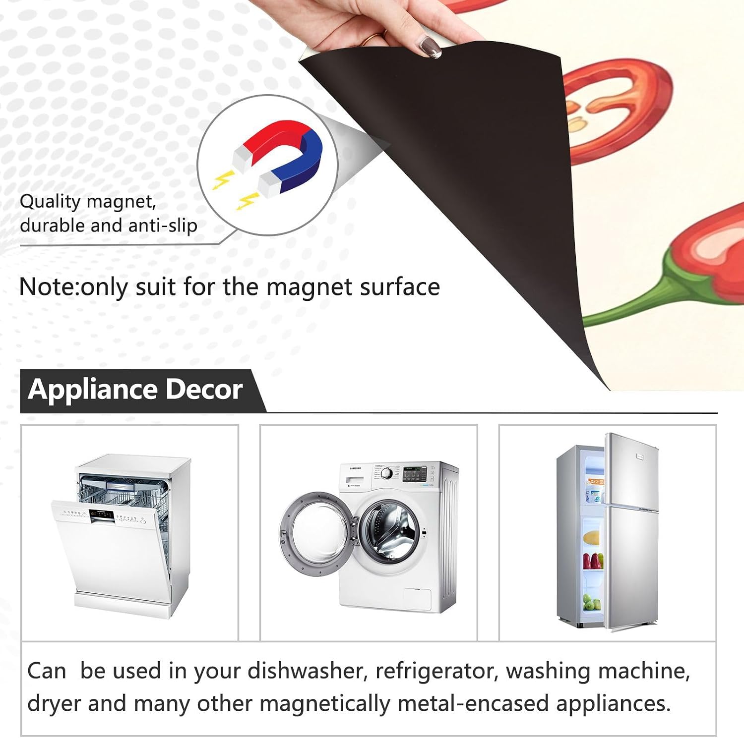 QUGRL Chili Pepper Print Dishwasher Magnet Cover Front Door Decorative Refrigerator Covers Magnetic Sheet Sticker Wash Machine Fridge Panel Decal for Kitchen Appliance 23x26 in