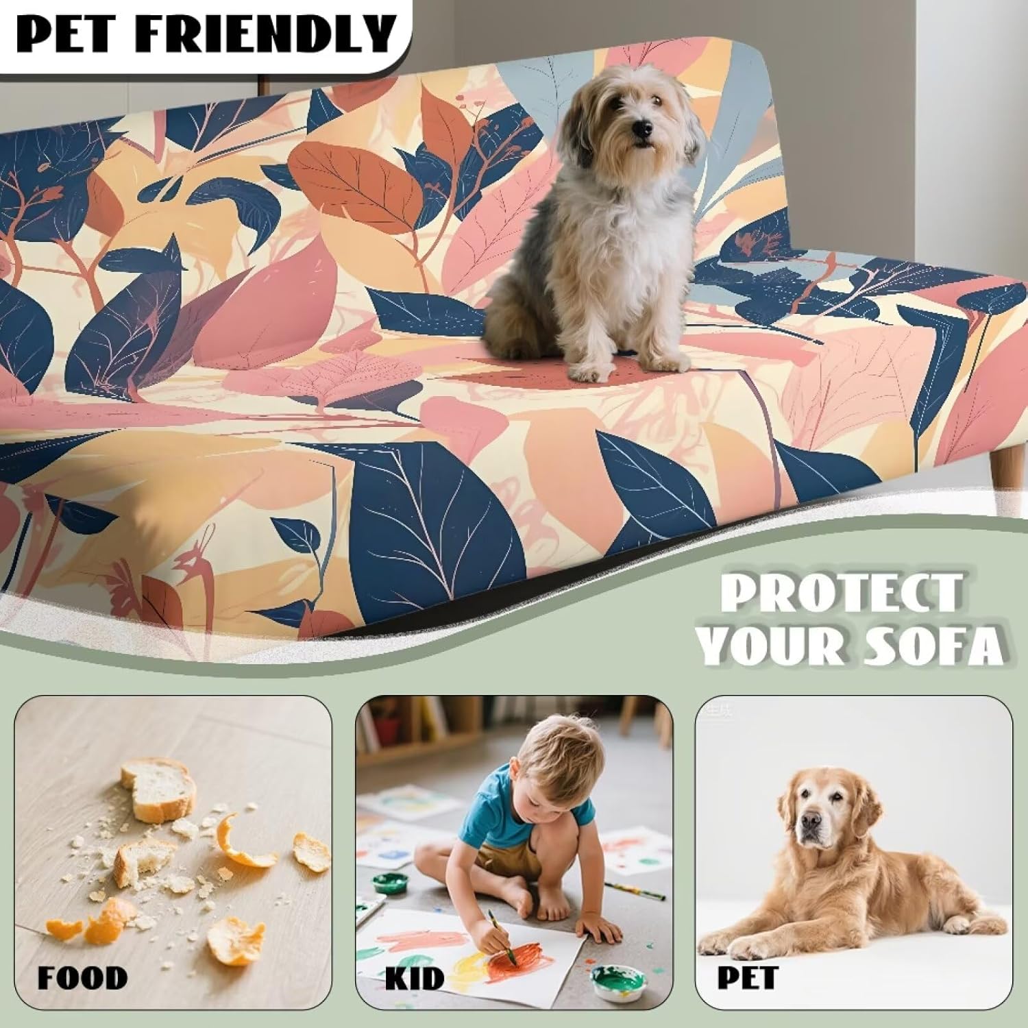 Merkmak Removable Futon Cover Multicolor Leaves Couch Cover for Futon Replacement Abstract Armless Sofa Slipcover Non-Slip Furniture Protector for Bedroom Living Room Hotel
