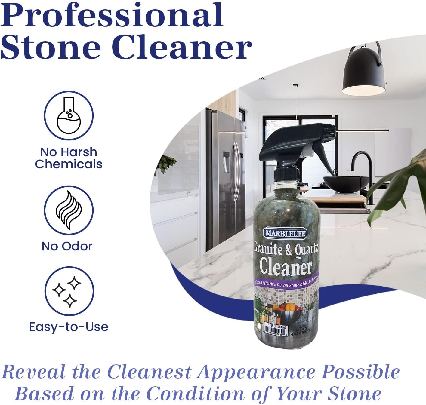 Marblelife Granite & Quartz Cleaner, Safe & Powerful Granite Countertop Cleaner, Oil & Wax Free Quartz Countertop, Effective Stone Care & Cleaning, Ready-To-Use Refill Gallon