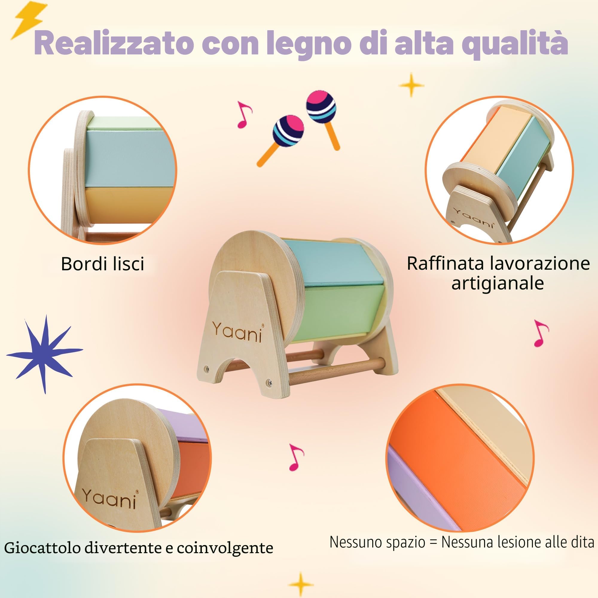 YAANI Tamburo Rotante Metodo Montessori Giochi Neonate 6-12 Mesi, per Bambini 1 2 Anno