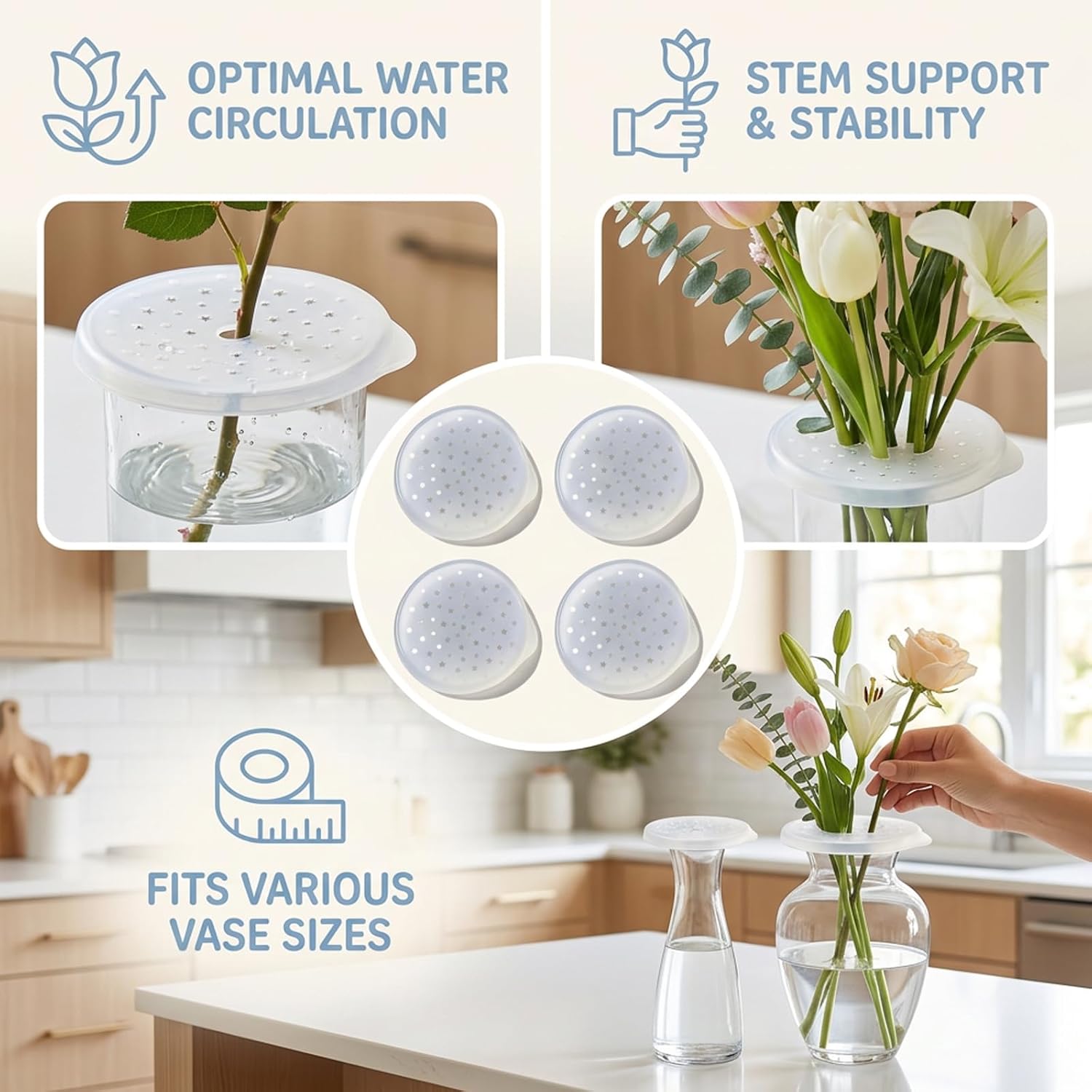 4Pcs Silicone Flower Arranging Grid, Silicone Grid for Vase, Blossom Grids, Desk Pen Holder and Vase, Practical Flower Decor Tool