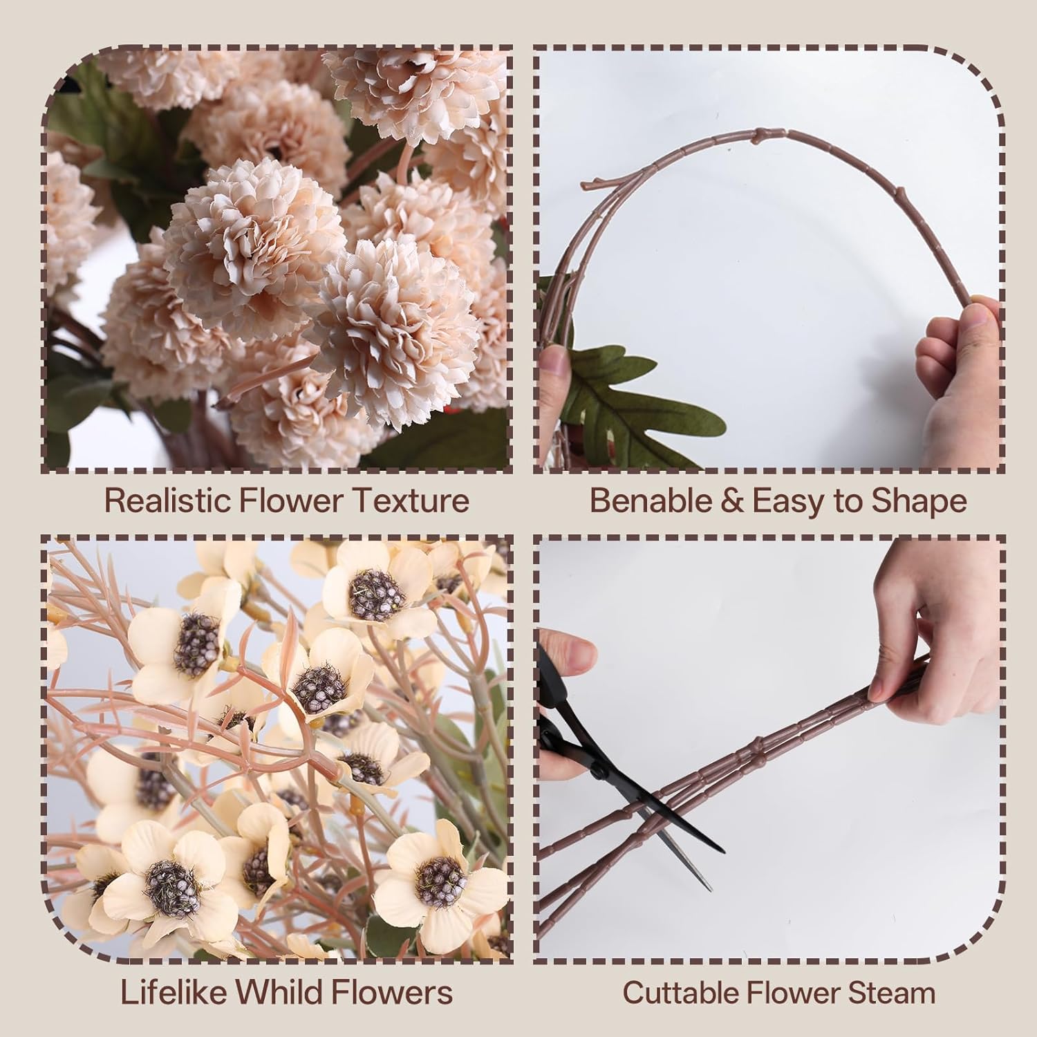 13Pcs Faux Silk Pompom Mums Artificial Flowers for Vase – Long Stem Fake Chrysanthemum Kiku Flower with Wax, Dried Flowers Floral Arrangement for Centerpieces, Indoor Home Decor (No Vase)