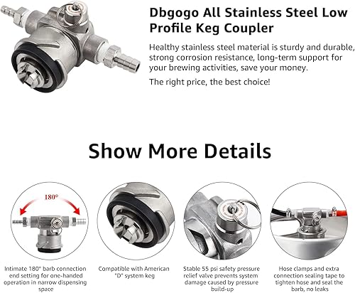 Miniatura 5 de Acoplador de barril de perfil bajo, acoplador de barril de acero inoxidable 304 con sistema D 304 que ahorra espacio, grifo de barril Sankey