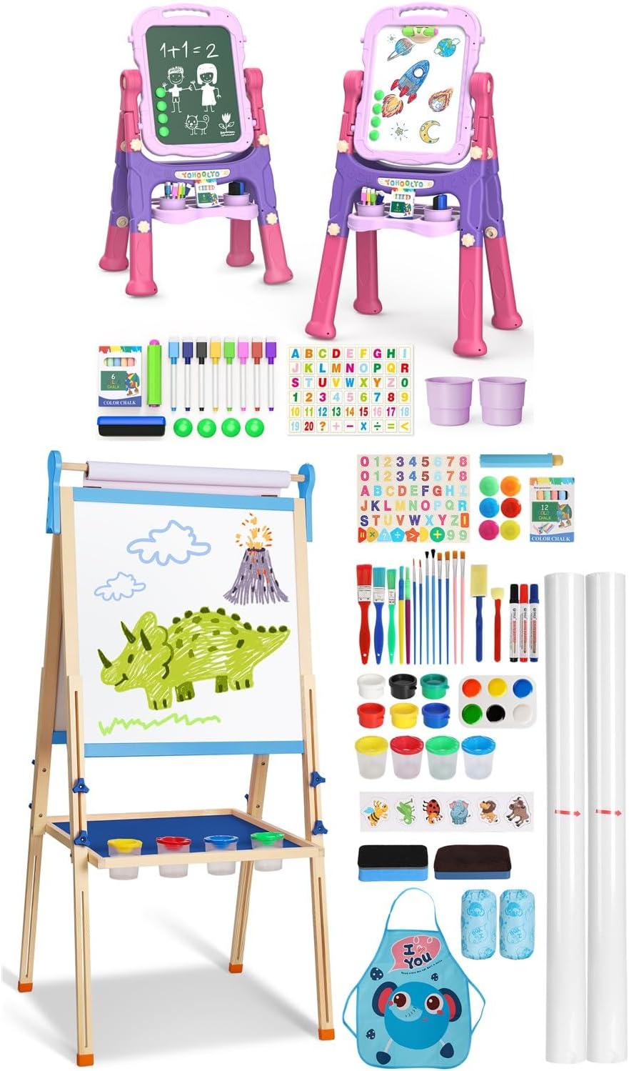 YOHOOLYO Kids Easel High and Plastic Easel Low Kids Toddler Art Gift for Girls and Boys 2 PCS