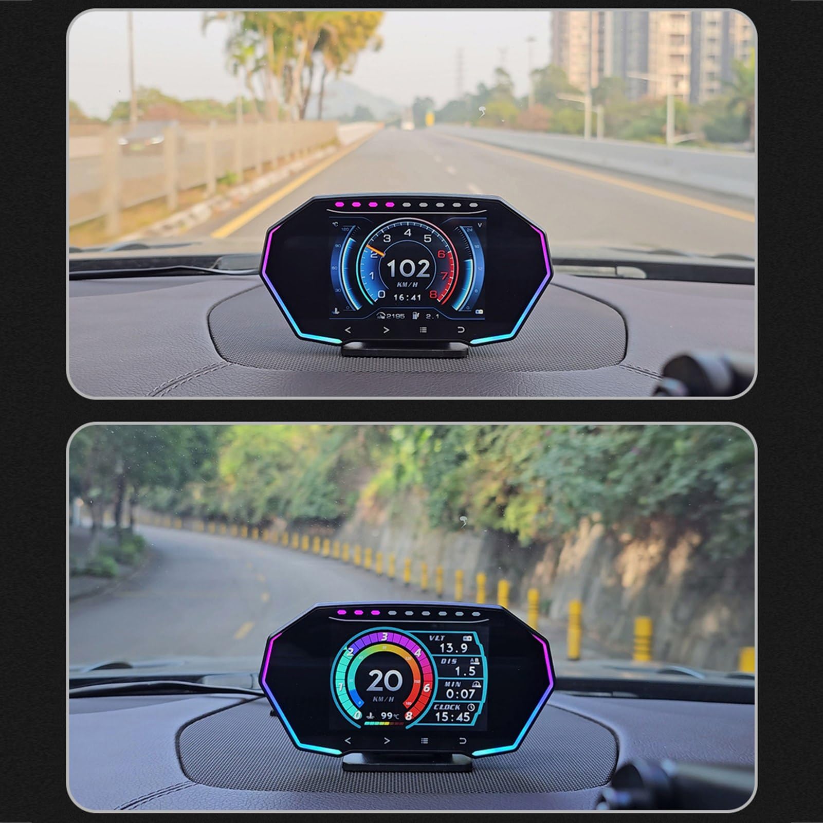 Alomejor Wyświetlacz Samochodowy HUD Prędkościomierz GPS GPS z automatyczną jasnością Alerty w Trybie Podwójnym Inklinometr Projekcja Przedniej Szyby dla Większości Kierowców Samochodów Benzynowych