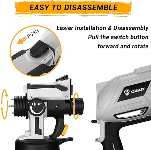 Vista 5 de Pulverizador de pintura: pistola de pintura DEKOPRO HVLP de 1000 W de alta potencia con recipiente de alta capacidad de 40.6 fl oz, fácil