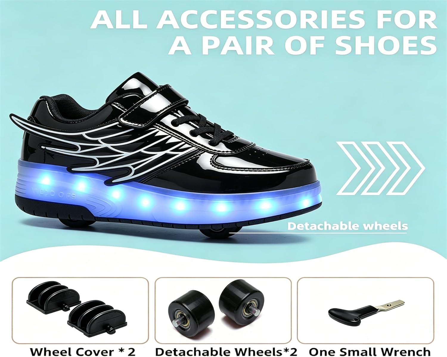 LED Roller Skate Shoes for Kids Boys Girls Light Up Roller Sneakers with Detachable Wheels Rechargeable Flashing Wheeled Shoes