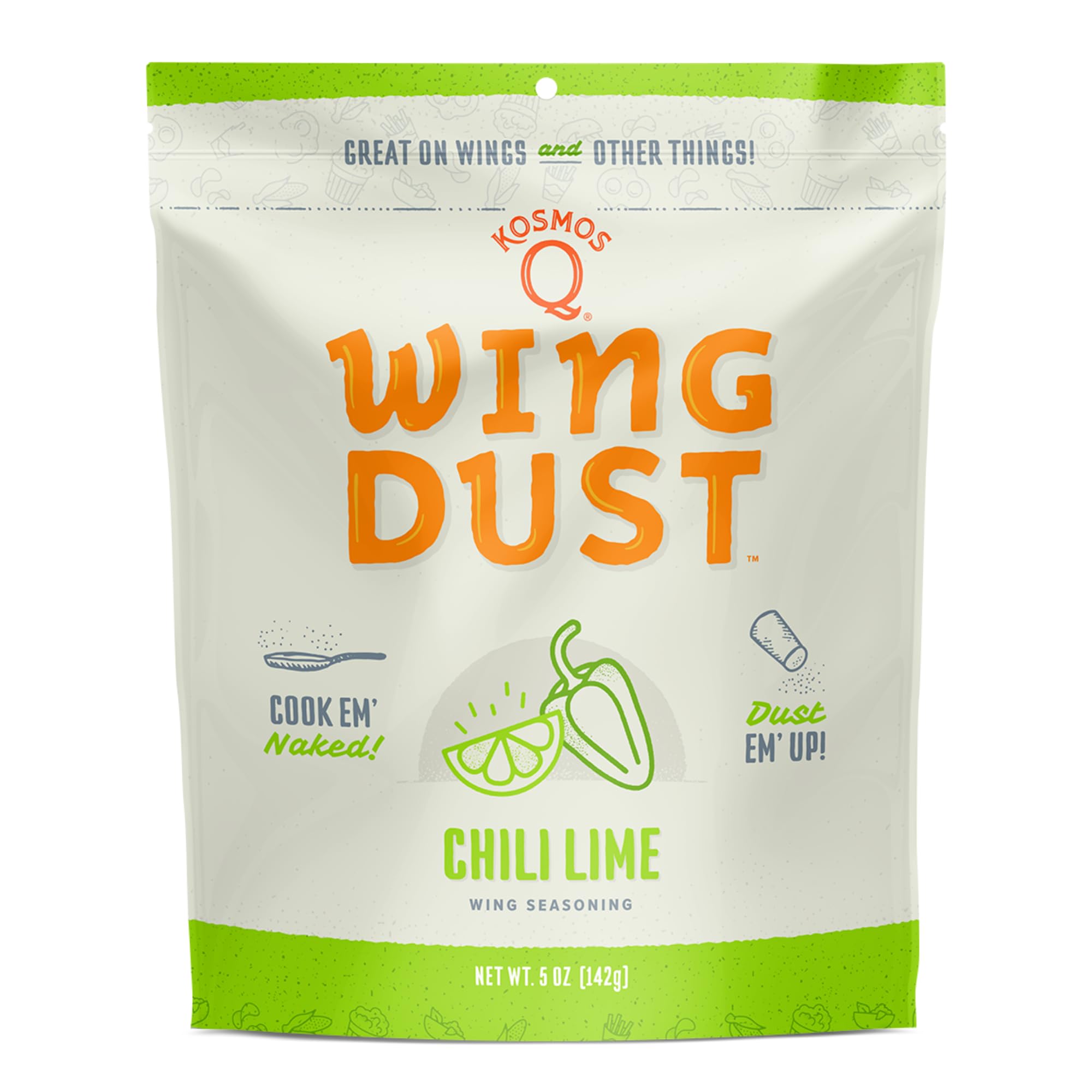 - Kosmos Q Chili Lime Wing Dust, Fiery & Zesty Chicken Wing Seasoning for Chicken, Popcorn, Fries & More, Spicy Chili & Tangy Lime Flavor Dry Rub Seasoning Dust, Great for Grilling & Smoking, 5 Oz