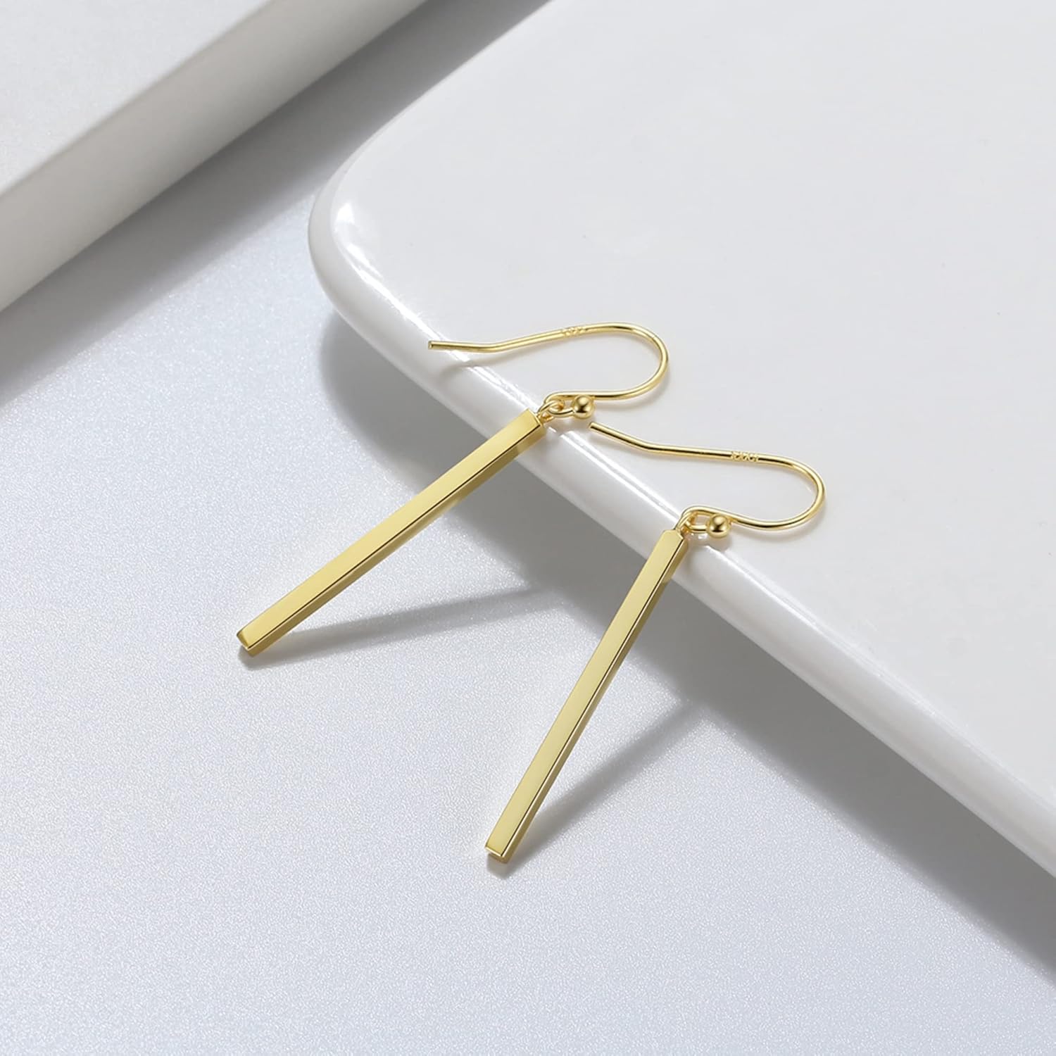 Platinum Plated 925 Sterling Silver Stick Earrings for her, Fish Hook Long Bar Dangle Drop Earrings for Women, Fashion Hypoallergenic Jewelry Set