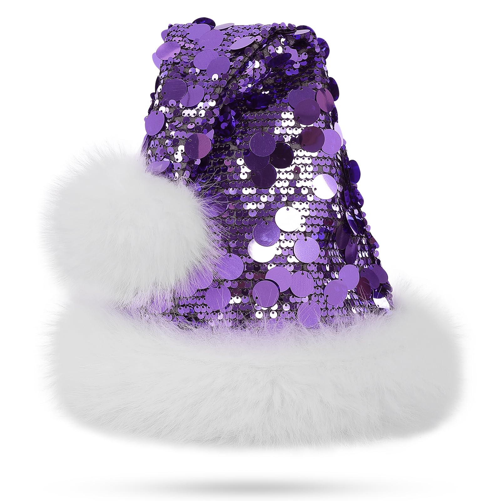 KONVINIT Sequin Christmas Santa Hat Glittery Festive Santa Clause Hat, Fluffy & Durable for Holiday Celebrations - Image 2