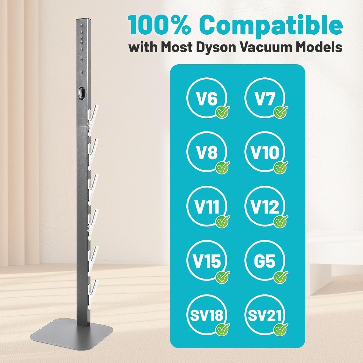 Kukikan Vacuum Stand Holder for Gen5 V8 V15 V12 V11 V10 V7 V6, Metal Floor Docking Station with Built-in Cord Management