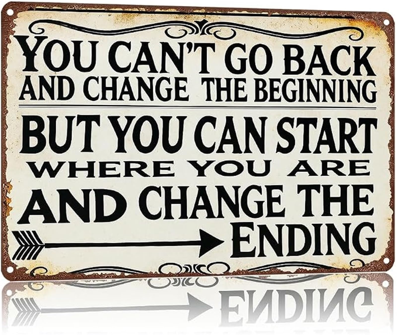 FNYUVNFAF Classic Metal Sign You Cannot Go Back In Time And Change The Beginning But You Can Start To Change The End Bold Saying Wall Plaque for Dorm Kitchen Bar Living Room 8 X 12 in