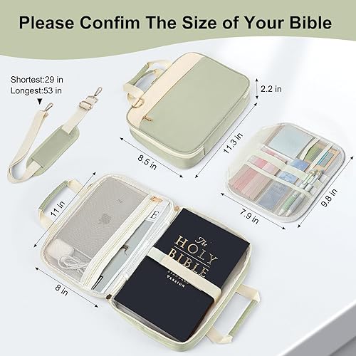 Miniatura 2 de CASIRENA Fundas para la Biblia para mujer, funda de transporte para la Biblia de gran tamaño, bolsa de Biblia de iglesia con asa acolchada, correa