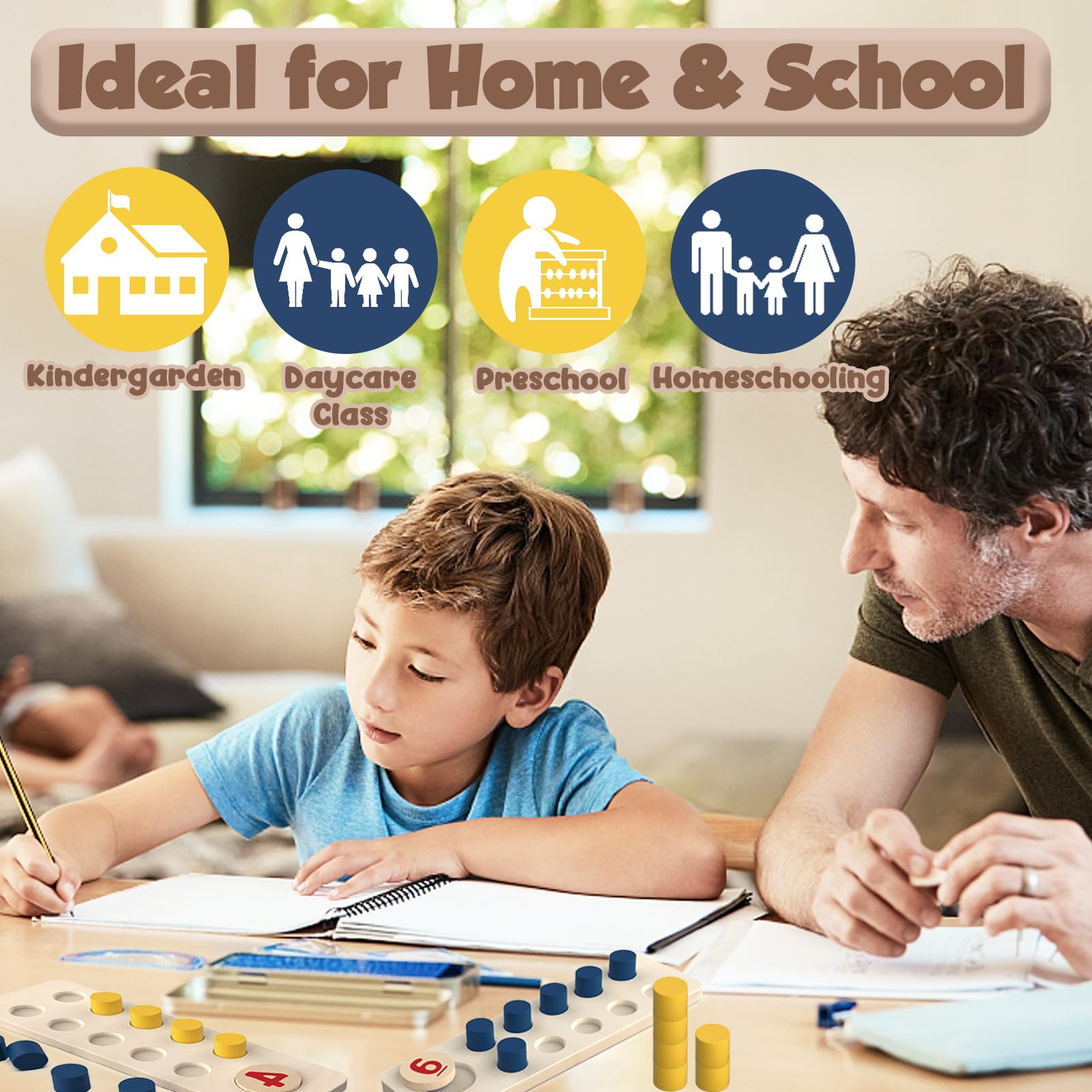 TEUVO Gioco Legno Montessori Pallottoliere per Bambini Abaco Scuola Primaria Matematici Giocattolo per Bambini 2 3 4 5 6 Anni Regoli Scuola Primaria Elementare Giochi Educativi Matematica Giochi Home