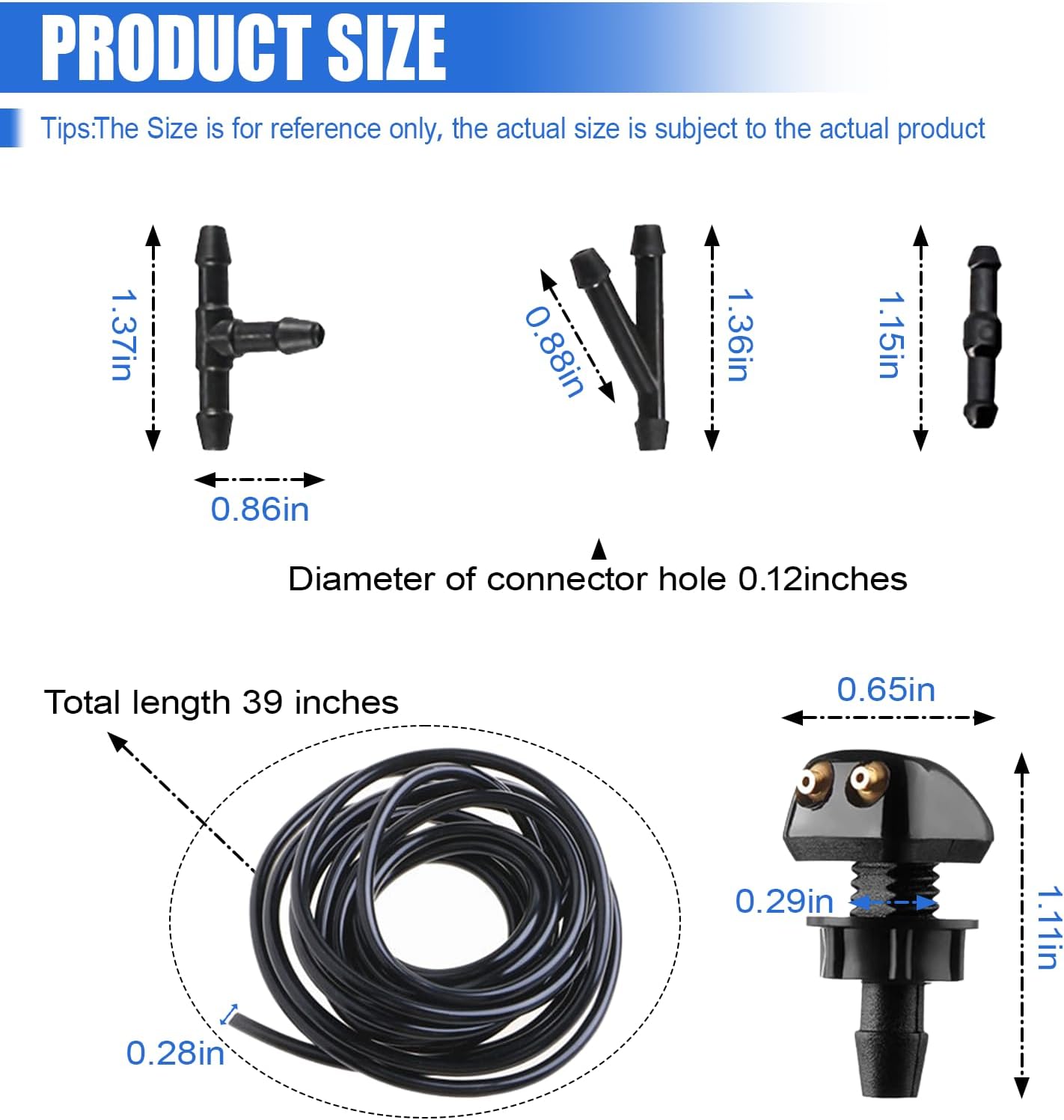 ZIMISI Car Front Windshield Washer Nozzles, Double-Hole Auto Wiper Water Sprayers with Hose and Connectors, Adjustable Nozzle Washer Kit for Most Vehicles (9PCS)