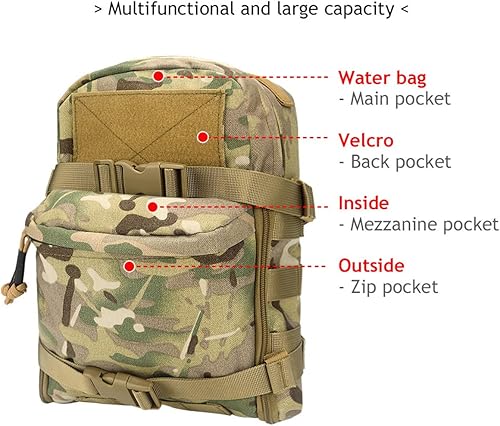 Miniatura 2 de AZB Tactical MOLLE - Mochila de hidratación ligera 1000D portador de agua para hidratación de 3 litros, accesorio de chaleco Molle