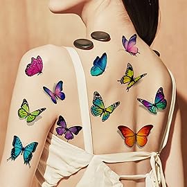 Bilizar 24 Sheets 155+ PCS 3D Colorful Butterfly Temporary Tattoos For Women Arm Boobs, Watercolor Butterfly Tattoos Stickers, Long Lasting Small Fake Tattoos For Kids Girls Adult Neck Cholo Lavender