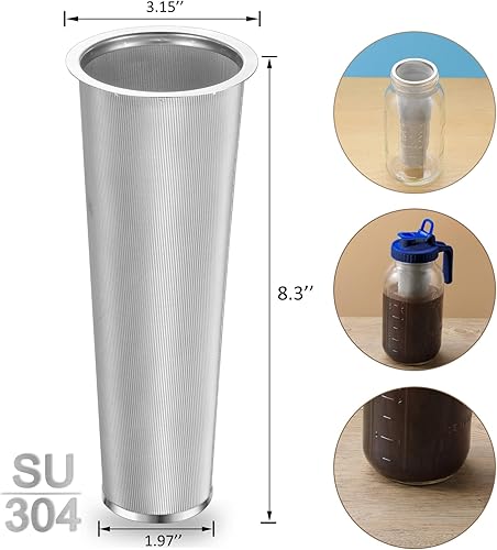 Miniatura 4 de COKPAPA Cafetera fría con filtro de malla de acero inoxidable 304 de grado alimenticio con tarro Mason de 2 cuartos (64 onzas), tapa abatible de