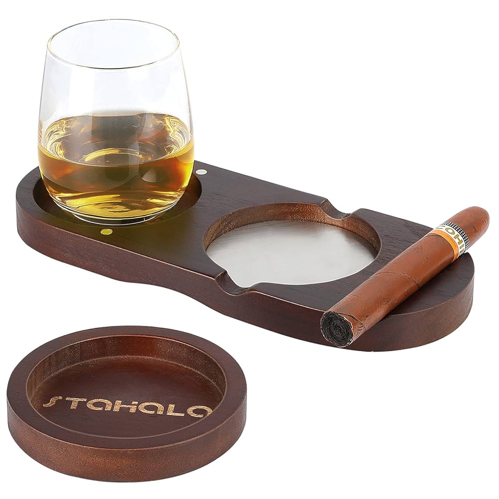 Amazon｜木製葉巻灰皿コースター、アッシュトレイとウイスキー