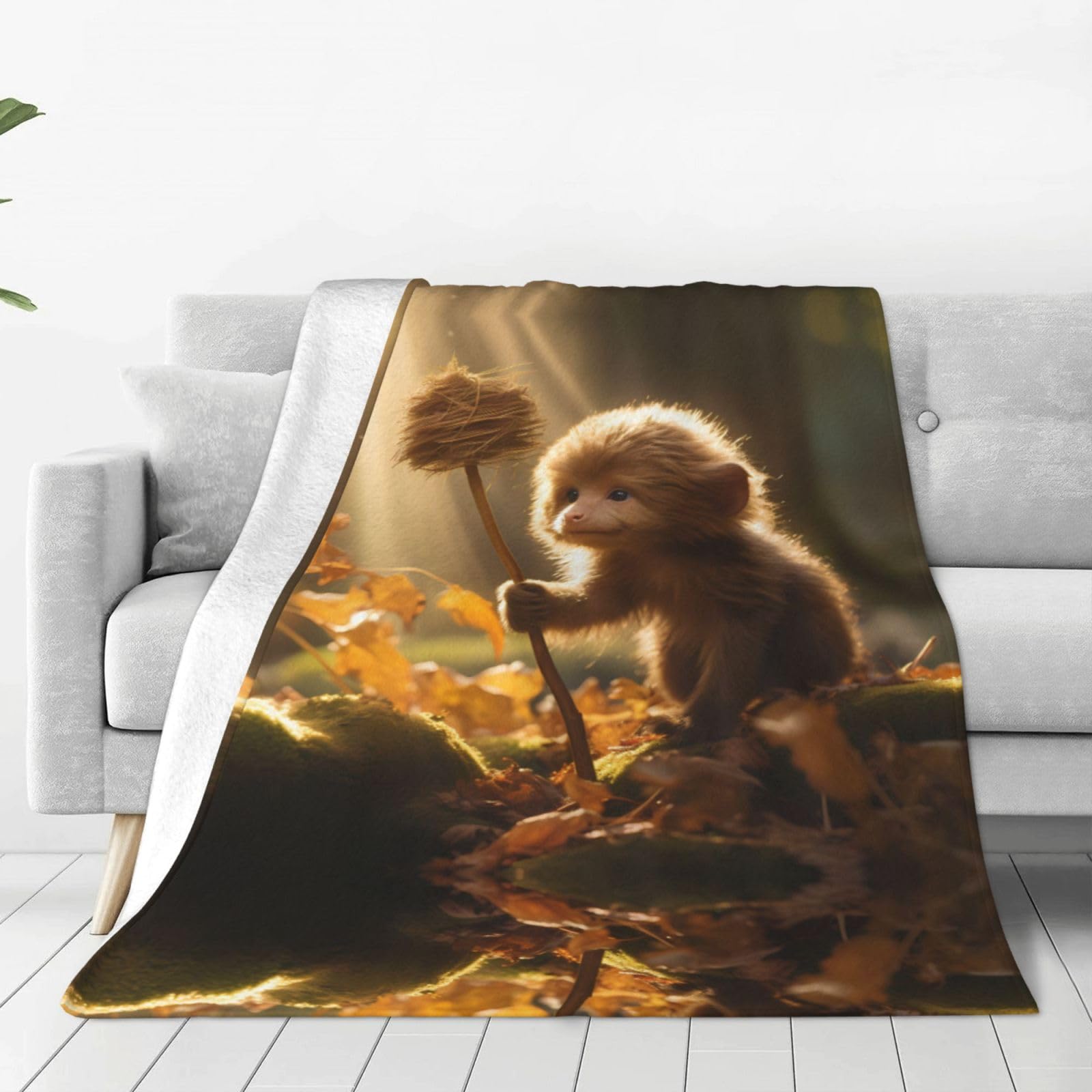 Couverture en flanelle motif singe PHAYAH 203x152 cm pour canapé et lit