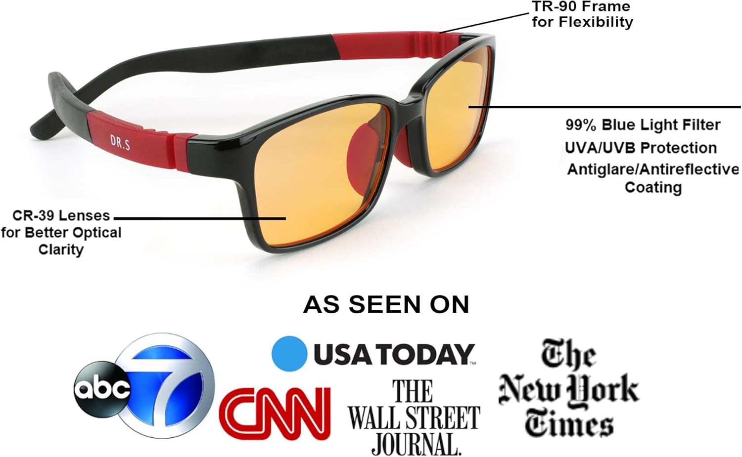 Dr. S Blue Light Blocking Computer Glasses, Sunglasses, 99% Blue Filter Reduce Eyestrain Designed by an Eye Doctor (Kids Black)