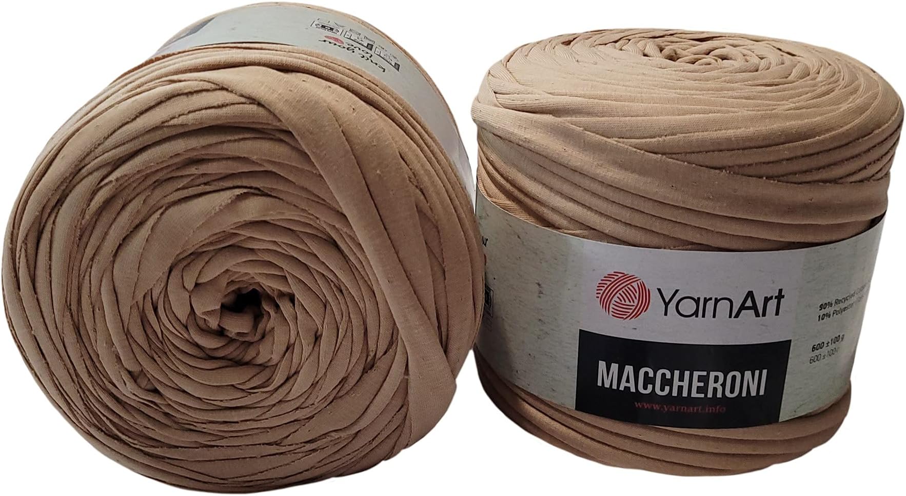YarnArt Maccheroni Textile Yarn (Approx. 1300 Grams), T-Shirt Yarn, 2 x Approx. 130 m Running Length, Fabric Yarn (Beige)