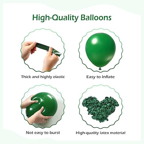 Miniatura 3 de FOTIOMRG 110 piezas de kit de arco de guirnalda de globos verde oscuro, globos de látex verde oscuro de 1812105 pulgadas de diferentes tamaños para