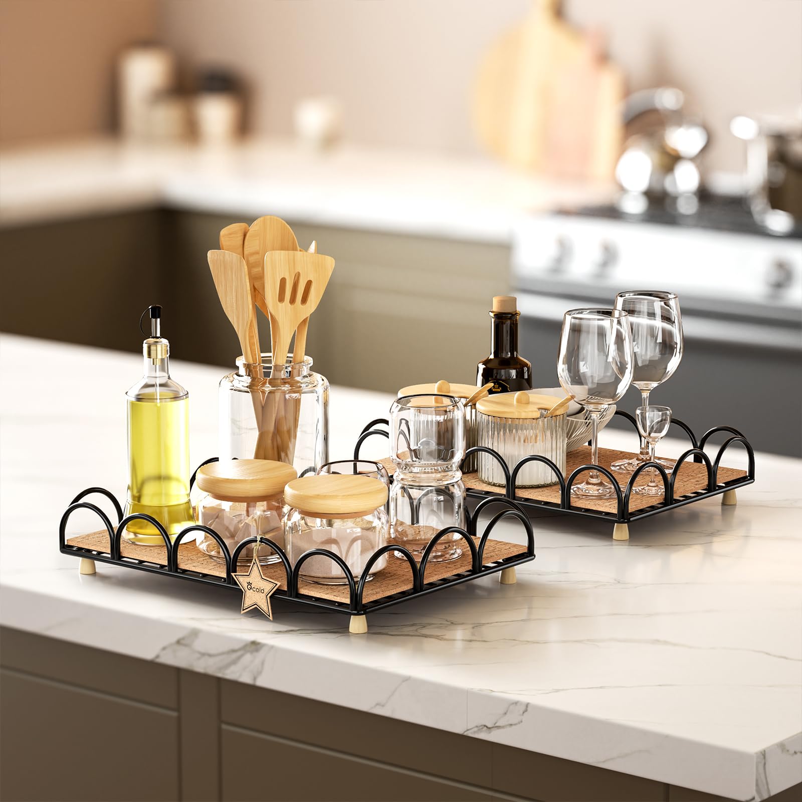 2 vassoi da portata infrangibili decorativi con cannuccia , ottimo per la cena, vassoio da tè, letto, vassoio da bar, vassoio per la colazione, vassoio per cibo (beige