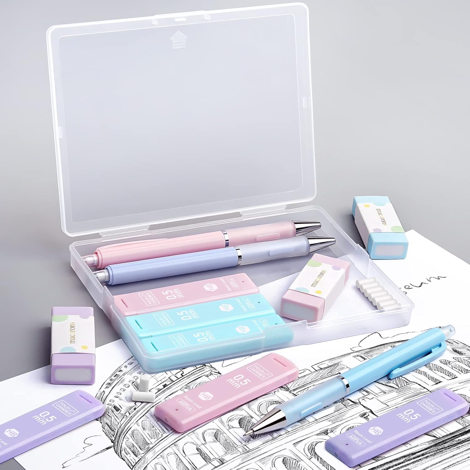 12Pack Pastel Gel Ink Pen Set for School Office + 3PCS 0.5mm Mechanical Pencils for Drawing & Writing
