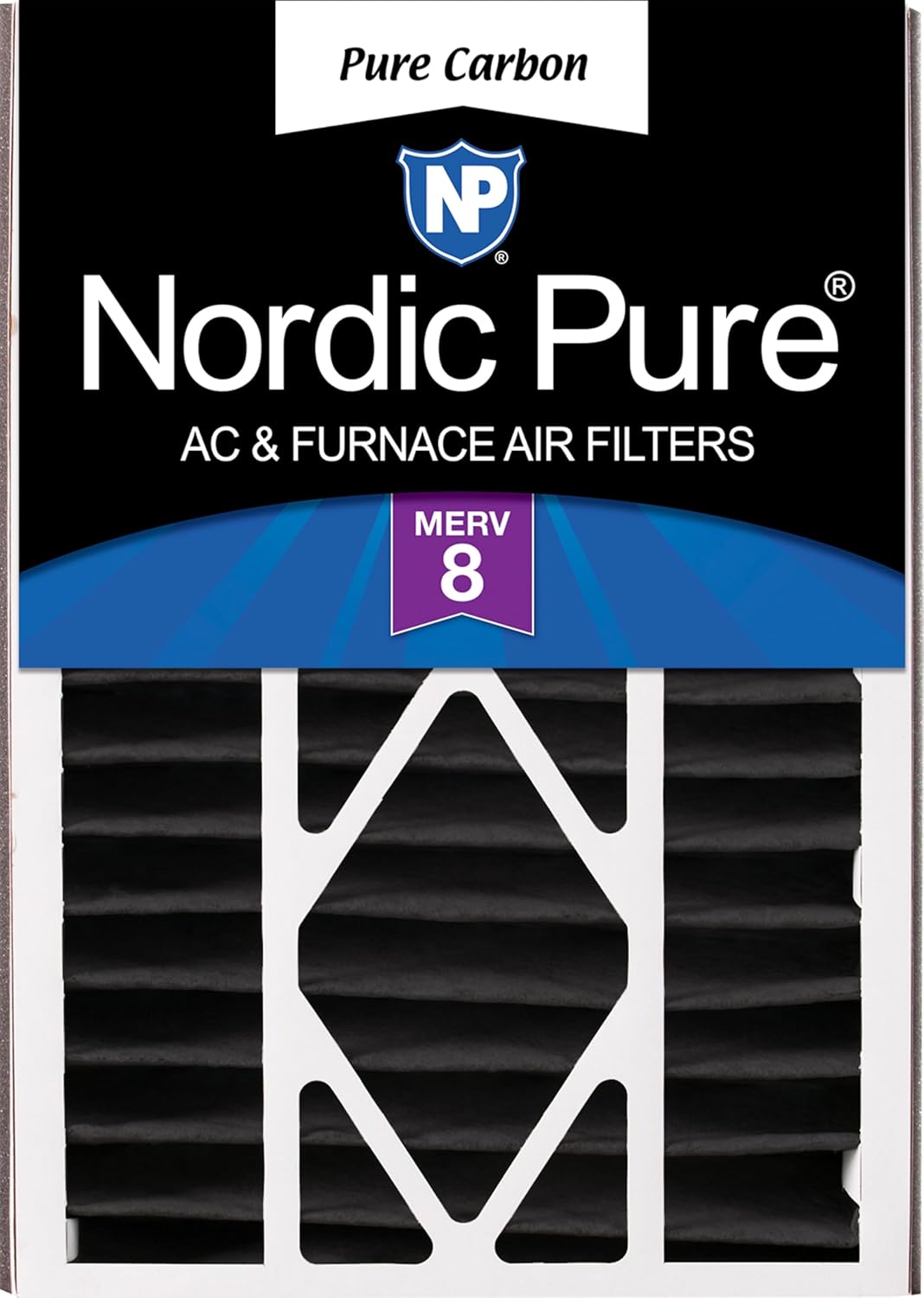 Nordic Pure 16x25x5 (Actual Size: 15 5/8 x 24 1/8 x 4 7/8) Air Bear Replacement Pure Carbon Odor Reduction Merv 8 Air Filter 1 PK