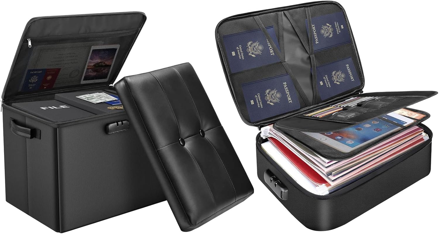 DocSafe Fireproof Document Bag+Storage Ottoman with Lock