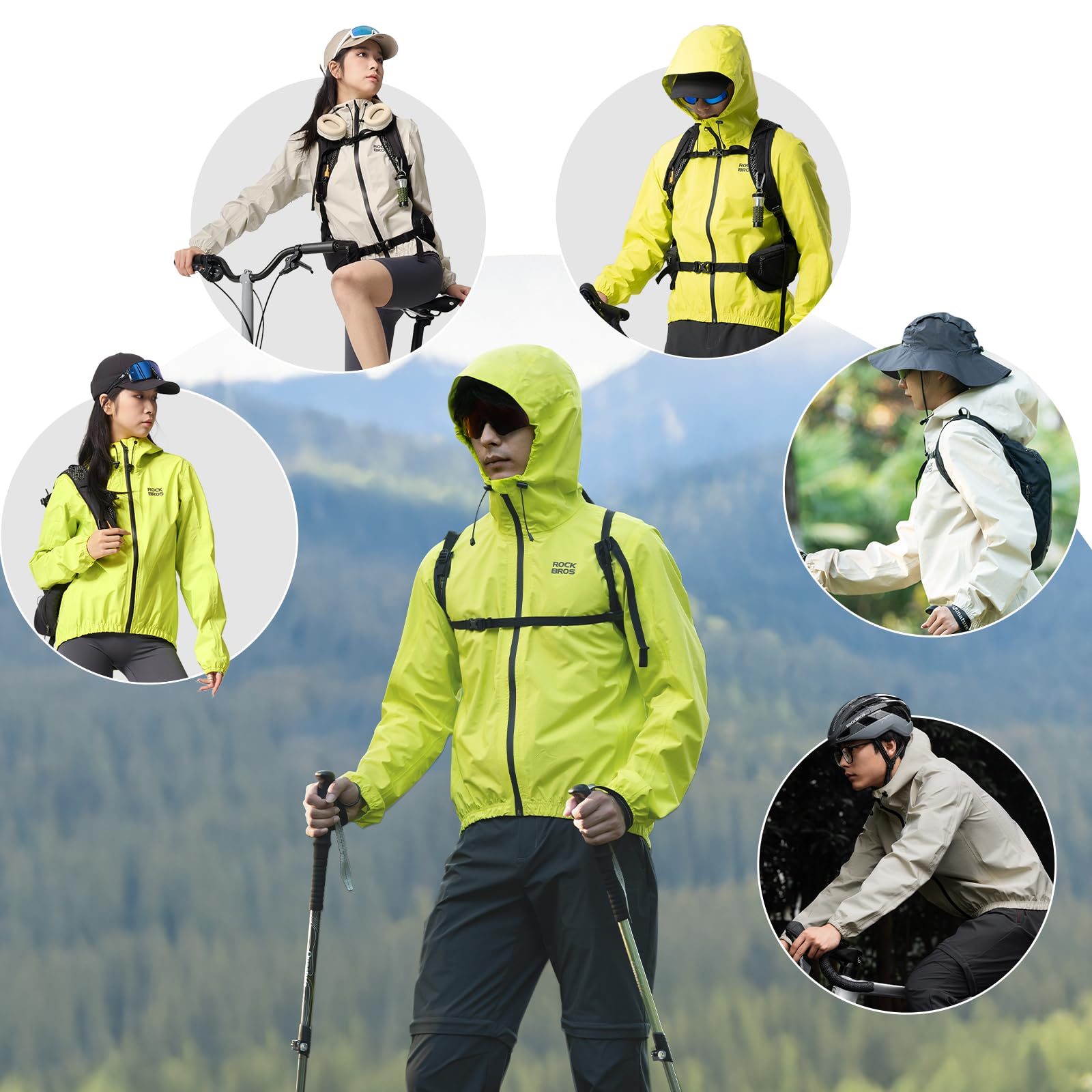 ROCKBROS Regenjacke Wasserdicht Herren Damen Leichter Fahrrad Regenmantel Atmungsaktive Windjacke für Radfahren Wandern Angeln Outdoor