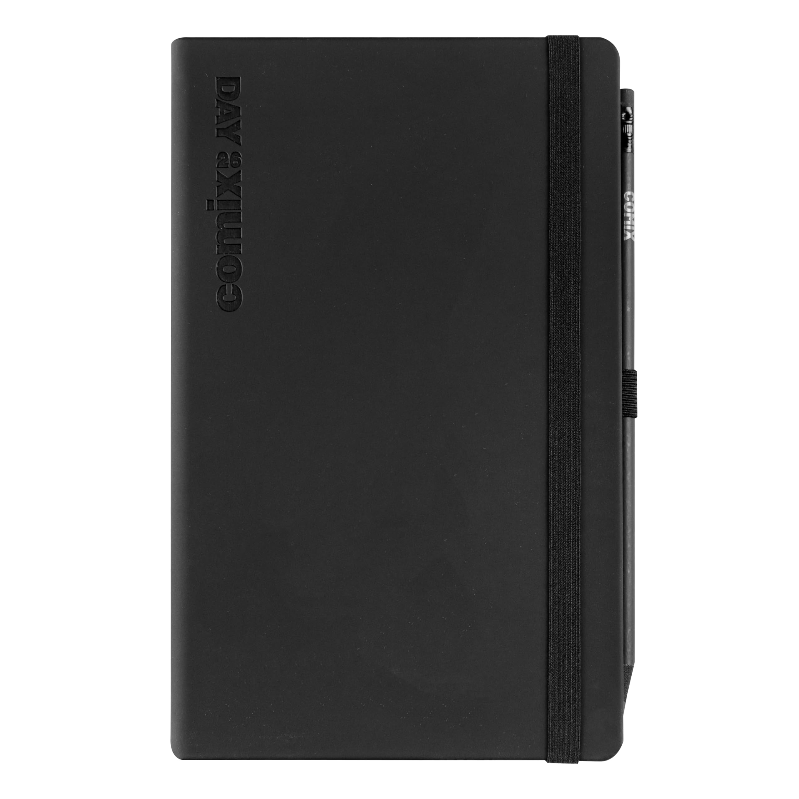 COMIX Large - 2026 12 Months, Daily Diary, with Elastic Loop for Pencil or Pen, Closure with Elastic Band and Bookmark, Comix Pencil Included, 13 x 21 h cm, Black