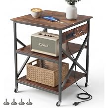Square End Table with Charging Station and Adjustable Shelf, 24"Dx24"Wx30"H